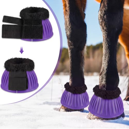 Image of Abbylike 1 Pair Fleece Horse Bell Boots Protect Against Hoof Impact Trauma, Rubber Bell Boots Horse Care for Turnout No Rub Design Comfort Quick Wrap Hook and Loop