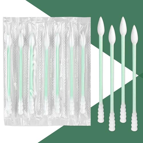 500 tamponi di cotone confezionati singolarmente, tamponi di cotone da viaggio, bastoncini di cotone a spirale, tamponi di cotone confezionati singolarmente per orecchie e trucco (verde, estremità a