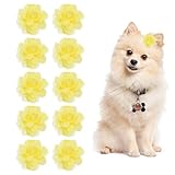 PETAXCELL Flower Dog Hair Bows, Pet Flower Cute Hair Collar with Clips Soft Chiffon Cat Tie Floral Grooming Accessories, (Light Yellow, 10Pcs), Intended for Small Puppies Cat Party Birthday