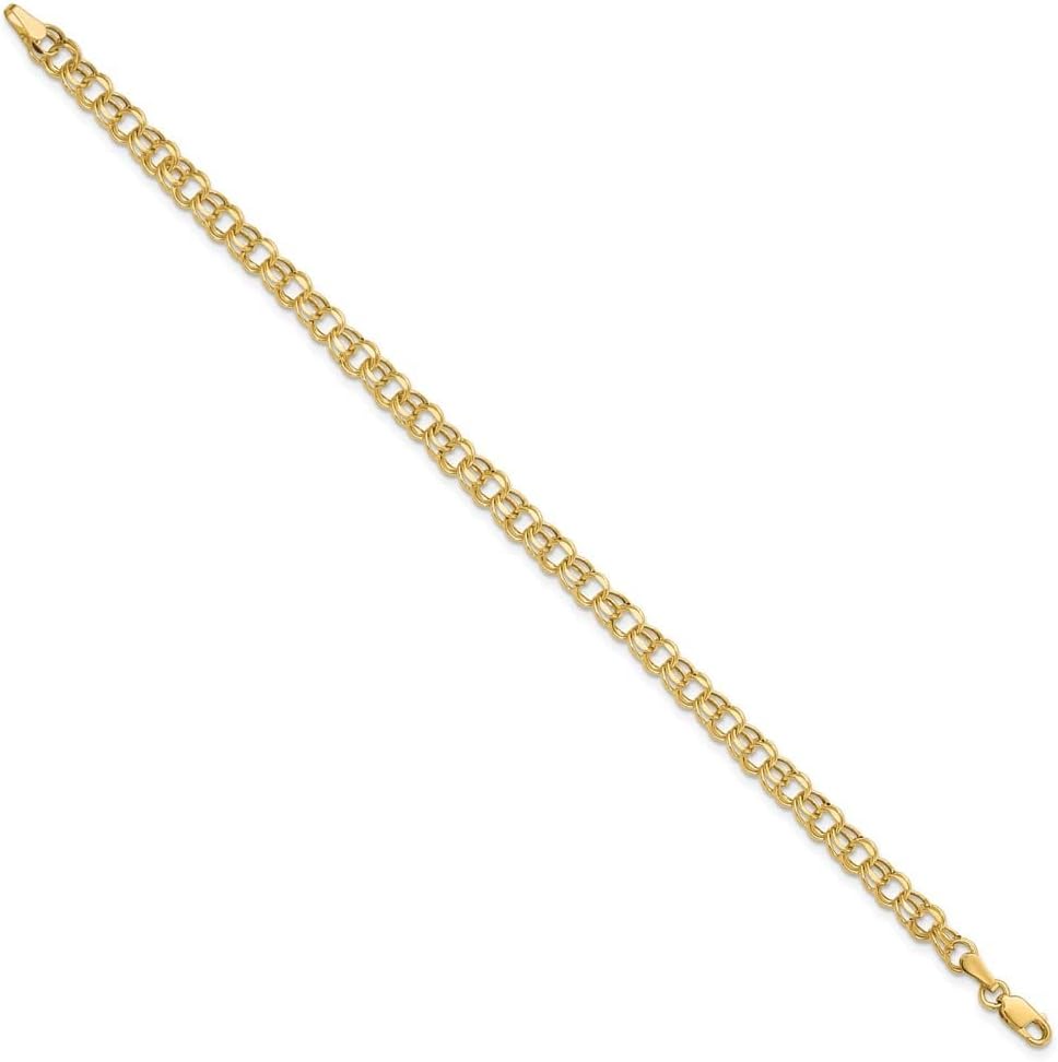 Diamond2Deal 10k Yellow Gold 8in 4.5mm Hollow Diamond-cut Double Link Charm Bracelet