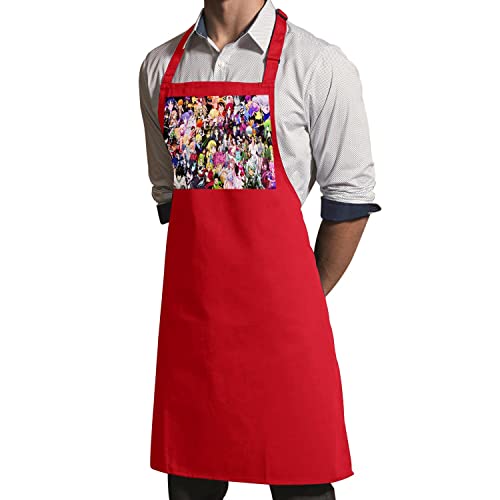 Tablier de cuisine rouge manga patchwork en coton imprimé