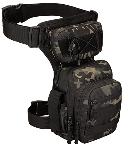 BlesMaller Riñonera táctica deportiva militar multifunción MOLLE para la cintura deportiva táctica de pierna militar con bolsillos para piernas, resistente al agua, escalada, camuflaje negro Cover