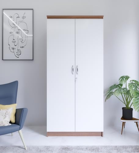 Image of COUCH CULTURE Engineering Wooden Wardrobe Almirah for Cloth with 2 Doors | Almira for Clothes Wooden | Wardrobe Organizer | Multipurpose Almirah | Leon Teak, Model - Dallas 1 Year Warranty