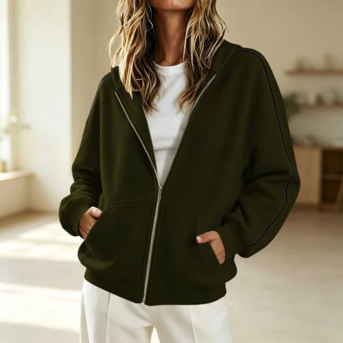 Womens Zip Up Hoodies Oversized Hooded Jacket Striped Side Casual Fall - image 2