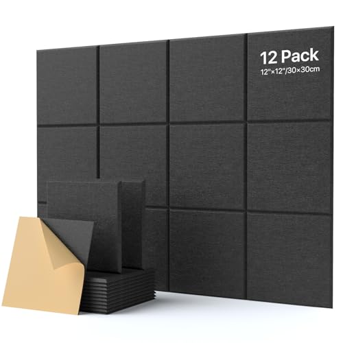 Lot de 12 Panneaux Acoustique Autocollants Carrées, Anti bruit Panneaux Acoustiques Haute Densité Isolant Phonique Pour Mur, Plafond et Porte - Panneau...