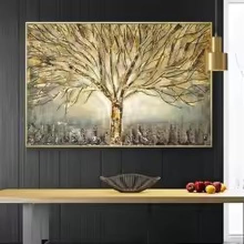 Peinture arbre de vie doré sur toile 60x80 cm affiche abstraite pour salon