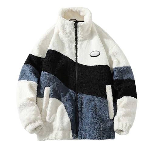 Genérico Anorak Hombre Chaqueta de manga larga engrosada de lana cálida de color de contraste casual de moda de otoño e invierno para hombre Snowboard Hombre (White, L)