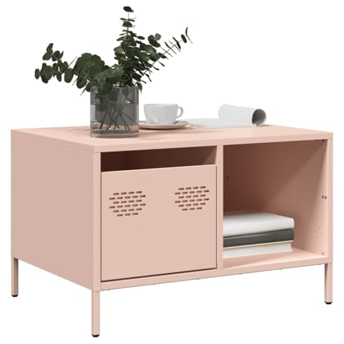 AJJHUUKI Muebles de exterior - Mesa de centro rosa 68,5 x 50 x 43,5 cm, muebles de acero laminado en frío
