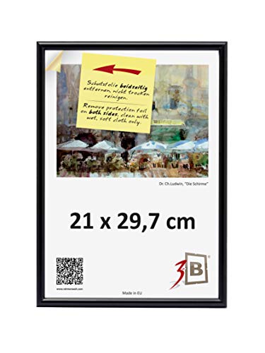 3-B cornice FOTO - 21x29,7 (A4) - nero - portafoto in plastica per foto con vetro acrilico