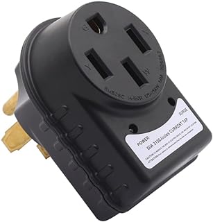 Riloer RV Surge Protector, 50 Amp Male to 50 Amp Female Plug Peak Current 45000A for RV Trailer Camper with LED Indicator Light RV Surge Protector Black 250V 3150 J Adapter Circuit Analyzer