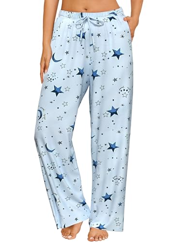 Plus Size Women Pajama Pants Soft Long Sleep Lounge Pants Drawstring Star Floral Printed with Pocket L-5XL2