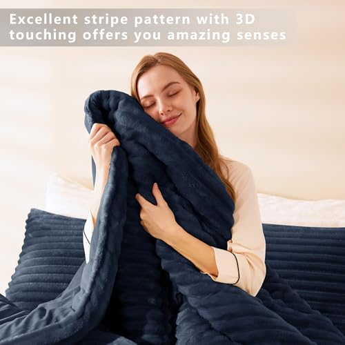 CozyLux Fluffy Queen Comforter Set - Super Soft Faux Fur Navy Blue Comforter Queen Size, Winter Warm Fleece Bedding Set, 3 Pieces Plush Fuzzy Bed Set (1 Shaggy Comforter, 2 Pillowcases) by CozyLux - Image 2