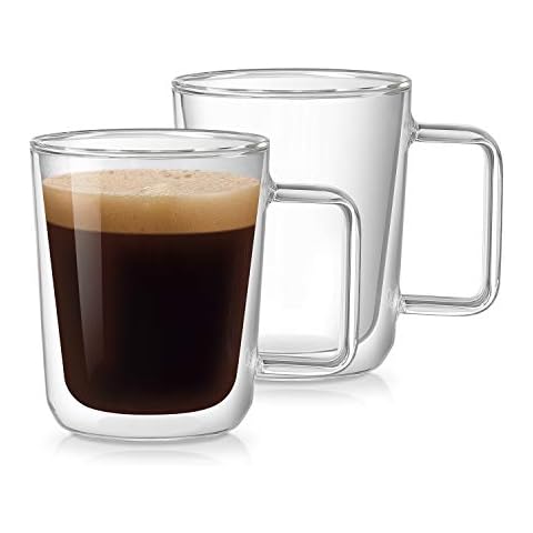 PunPun Clear Coffee Mugs Set of 2,Large Clear Glass Coffee Mugs with Big Handle, Thermal Glass Double Walled Drinking Glass, 480ml 16.5OZ Cover
