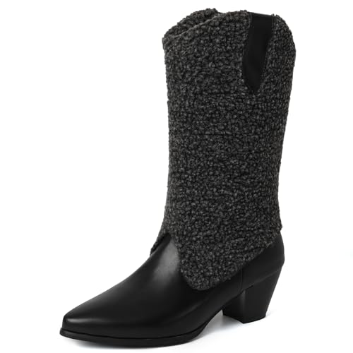 Bottes de neige mi-mollet Gicoiz bout pointu en shearling chaud pour femme