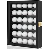 WELIDAY Golf Ball Display Case, Solid Wood Golf Ball Holder, Wall Mounted Golf Ball Rack with Acrylic Door for Golf Enthusiasts (Black, for 30 Golf Balls)