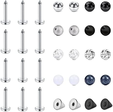 Funseedrr 16 Gauge Lip Larbet Stud Piercing Bars Set 6mm 8mm 10mm Silver Stainless Steel Tragus Helix Piercing Jewellery