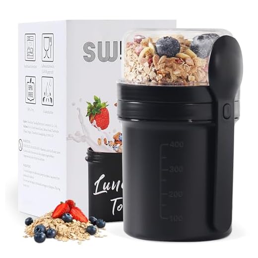 Swkien MüSlibecher to Go, Joghurtbecher to Go 450ml+250ml, Joghurt to Go Becher mit Löffel, Müsli Becher to Go für Müsli & Joghurt, Auslaufsicherer Müsli Cup to Go, Lunchpot(Schwarz)