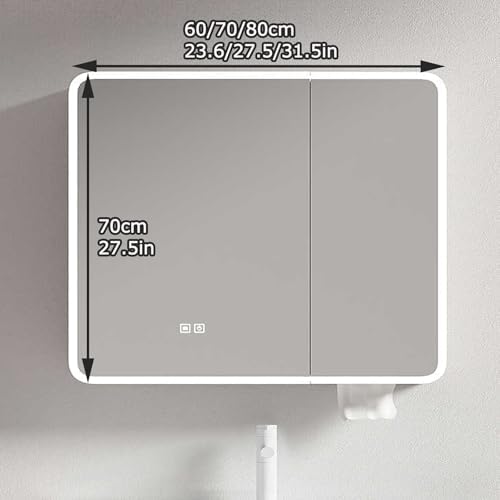 Wall-Mounted Bathroom Cabinet with 2 Mirrored Doors, Defogger Function, Rounded Edges, Large Storage Capacity (80x70cm) - Stylish and Functional Mirror Storage Solution