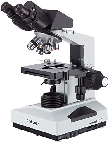 AmScope B490 Compound Binocular Microscope, WF10x Eyepieces, 40X-1000X Magnification, Brightfield, Halogen Illumination, Abbe Condenser, Double-Layer Mechanical Stage, Sliding Head, High-Resolution Optics, Anti-Mold