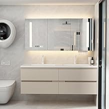 48IN LED Floating Bathroom Vanity with Double Sink - Smart Demisting Mirror Cabinet & Intelligent Lighting | Bathroom Vanity with 4 Drawers