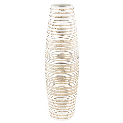 Aeravida Modern Stripes Rounded White And Brown Mango Tree Wood Flower Vase | Classy Flower Vase | Mango Tree Wood Flower Vase| Handmade Home Office Table Vase| Flower Vases Decorative For Living Room #TOP2