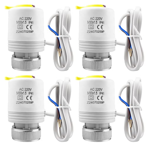 Behogan 4 stuks staande motor vloerverwarming: 230 V M30 x 1,5 NC stroomloos gesloten, thermische actuator voor vloerverwarming, vloerverwarming ventiel voor bijna elke verwarmingscircuitverdeler
