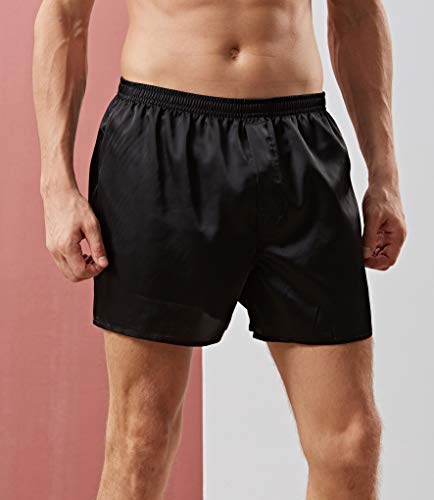 Admireme Mens Satin Boxers Shorts Silk Boxers Silk Sleep Lounge Pajamas Bottoms Shorts Satin Sleep Shorts Underwear Black #TOP1