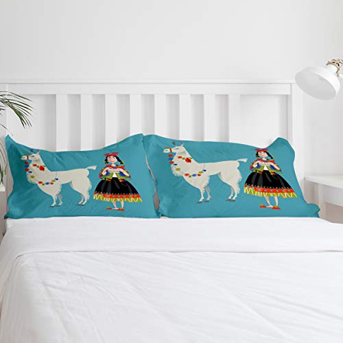 Meet 1998 Soft 4 Pieces Duvet Cover Set Cartoon Alpaca Girl Duvet Cover Set Luxury Bedding Set With Zipper Closure For Childrens/Kids/Teens/Adults Home Decor Ethnic Blue Twin #TOP4