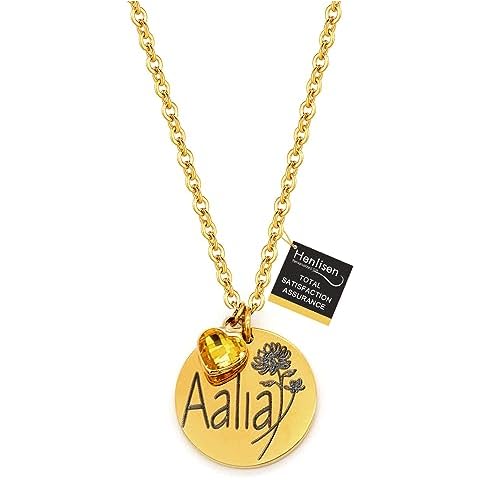 Name Birthstone Necklace Personalized birth flower gifts for Women mom girl bridesmaid Gold Pendant Initial Jewelry Birthday Christmas present Cover