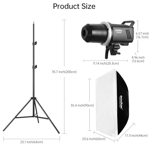 2pcs Godox MS300V Studio Flash Kit for Photography,600W Bowens Mount Professional Strobe Lighting Flash with Trigger,Tripod Stands,Softboxes,Carry Bag,Umbrella for Photo Portrait Product Shooting