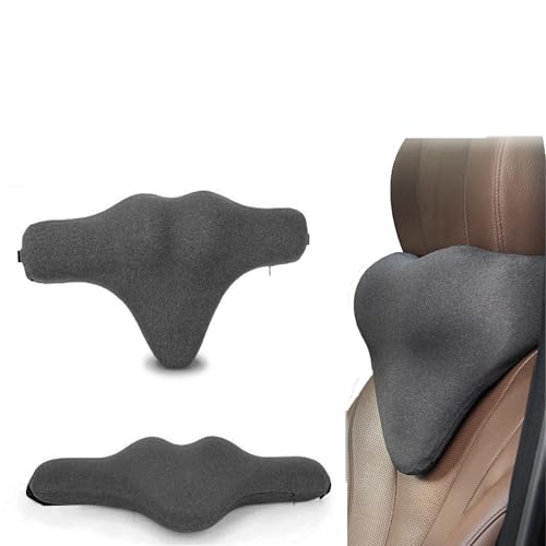 Prudencrose 車用ヘッドレスト ネックピロー 記憶綿 長時間運転 首・腰サポート 通気性 分解洗浄可 車・旅行・オフィスチェア兼用 (グレー)