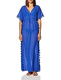 Coastal Blue Women's Swimwear Maxi Kaftan Cover Up With Tassel Trim