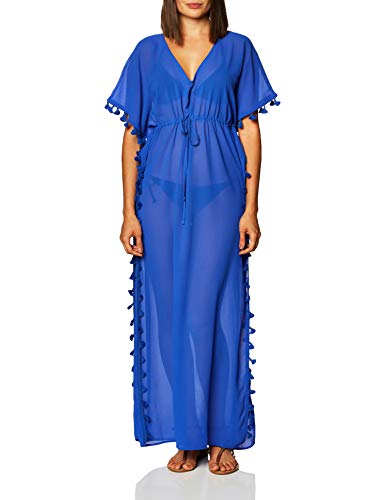 Amazon Brand - Coastal Blue Women's Swimwear Maxi Kaftan Cover Up with Tassel Trim