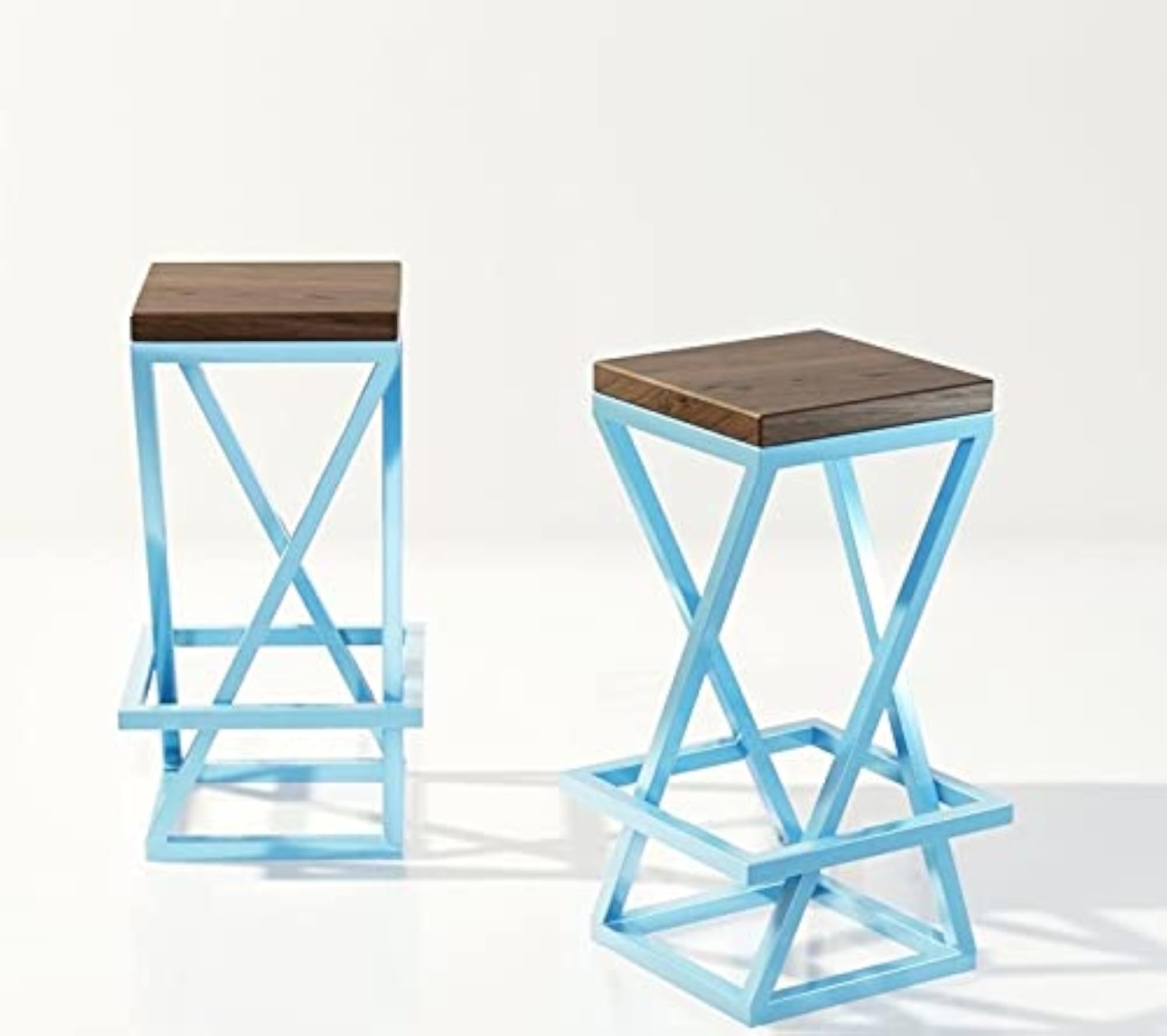 Modern Shape High Stool with Metal Structure and Wooden Seat