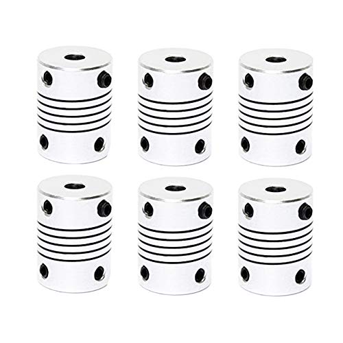 Ylinwtech 6 Piezas de Acoplamientos Flexibles de 5 mm a 8 mm,Acoplador del Motor de Pasos, Acoplamiento de la Aleacin de Aluminio,para la Mquina del la Impresora 3D(Blanco Plateado)