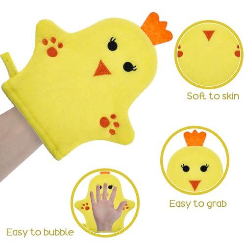 2 PCS Baby Bath Mitt Washcloths Gloves Panda Chicken Toddler Soft Washcloths for Kids Designed in Cute Animal Towel Gentle Scrub for Baby Girl Boy Bath Shower - Thumbnail 4