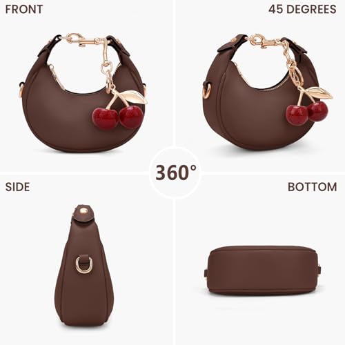 Image of JQWSVE Small Top Handle Bags for Women Mini Purses Cute Ladies Handbags Crescent Mini Crossbody Bags with Cherry