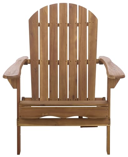 SAFAVIEH Outdoor - Eden Adirondack Chair - Teak-Brown Solid Wood - Weather Resistant - Ideal for Patio, Deck, Porch, Backyard, 17.5" Seat Height (PAT6000A)