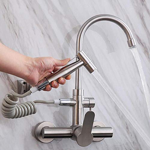 Robinet d'eau rotation 360 double trou avec douchette pistolet intégrée