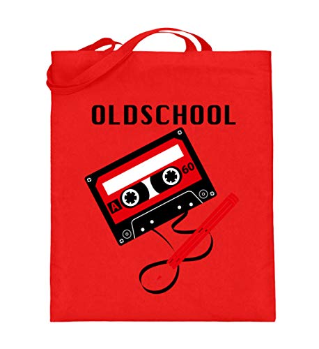 Cassette culte souvenir oldschool sur un sac en toile de jute rouge vibrant et chaleureux
