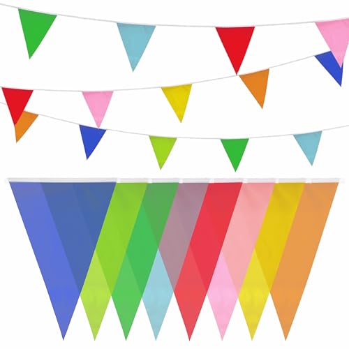 HEKU Guirlande de fanions Multicolores avec 20 fanions I Résistant aux intempéries 10 m de Long I Grand Fanion accrocheur I Idéal pour Les événements, avec Bande de Fixation intégrée