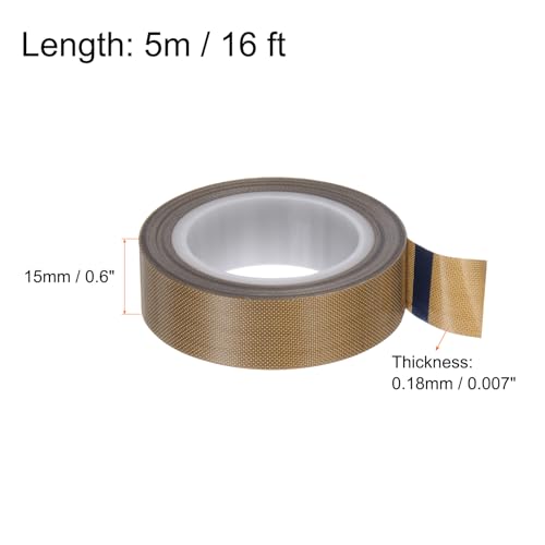 Image of HARFINGTON Fabric PTFE Tape Roll, 0.6 inch x 16ft High Temperature PTFE Adhesive Tape 0.18mm Thickness for Vacuum Sealer Machine Hand Sealers, Brown