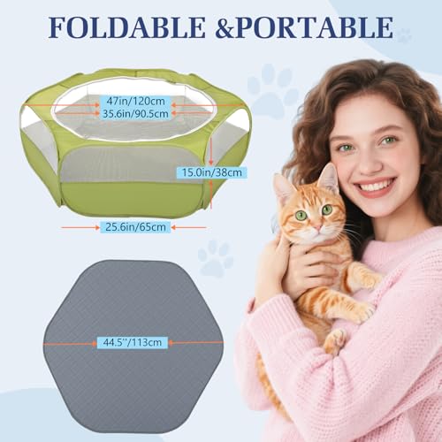 Image of Pawaboo 2-in-1 Small Animals Playpen with Pad, Green+Gray
