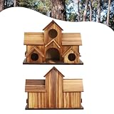 PATIKIL Duży domek dla ptaków do odprawy zewnętrznej, drewniany wiszący domek dla ptaków z 6 otworami, ręcznie robiony naturalny domek dla kolibrów na podwórko, ogród, podwórko, patio, dekoracja,