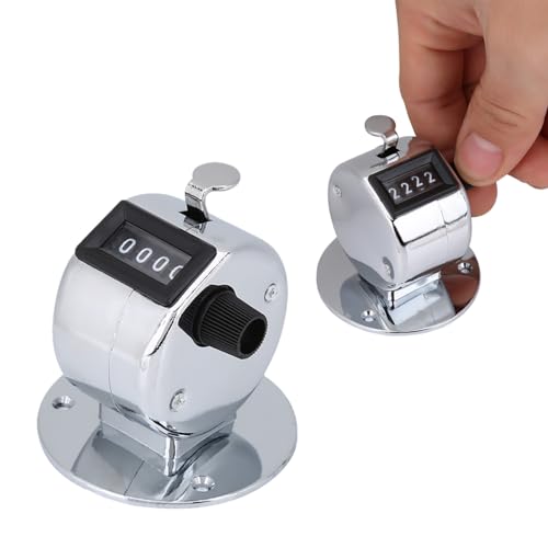 Tissting Compteur Manuel Mécanique, Compteur en Métal Argenté avec Base Stable pour Comptage et Inventaire 0-9999, Mini Portable pour Bureau et Déplacements