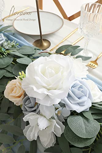 Floroom 6Ft Artificial Eucalyptus Garland With Flowers Fake Greenery Faux Floral Vine Garland For Table Decor Wedding Centerpieces Bridal Shower Party Decorations, Dusty Blue #TOP3