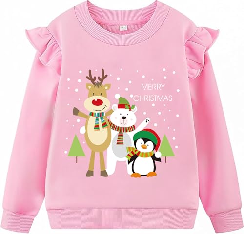 Image of Boys Christmas Jumper Sweatshirt Girls Xmas Jumpers Kids Unisex Reindeer Snowmen Christmas Tree Tops Children Long Sleeve Cotton Pullover Red Outfits Casual Crewneck Winter Clothes Age 9-10 Years