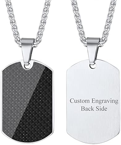 U7 Military Army Style Dog Tag ID Card Pendant Necklace for Him, Personalized Engraving Name Necklace, Adjustable Chain, Silver/18K Gold/Black Plated, Gift for Men