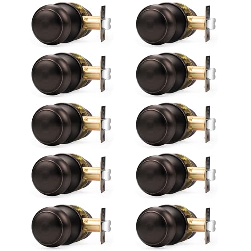 Probrico Interior Closet Door Knob, Oil Rubbed Bronze Door Knobs for Interior Doors, Hallway Passage Door Knob with Round Ball Knob, 10 Pack