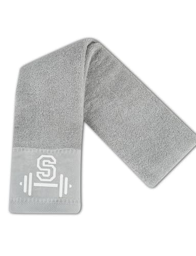 CybGene Gym Towel, Personalized Workout Gifts for Men, Women, Sports Lover, Exercise Fitness Gift for Gym Enthusiast on Birthday, Christmas, Soft and Absorbent Towel, Gray, Initial S